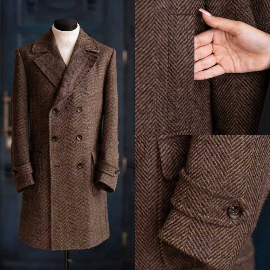 Men Formal Wear Modern - Sobretudo Masculino Moderno em Padrão Espinha