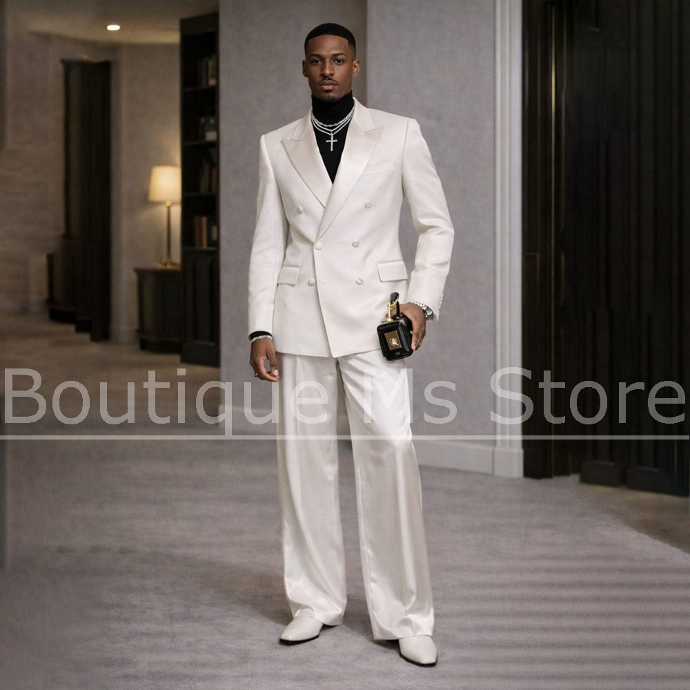 Men Formal Wear Modern - Terno Masculino Branco de Cetim 2